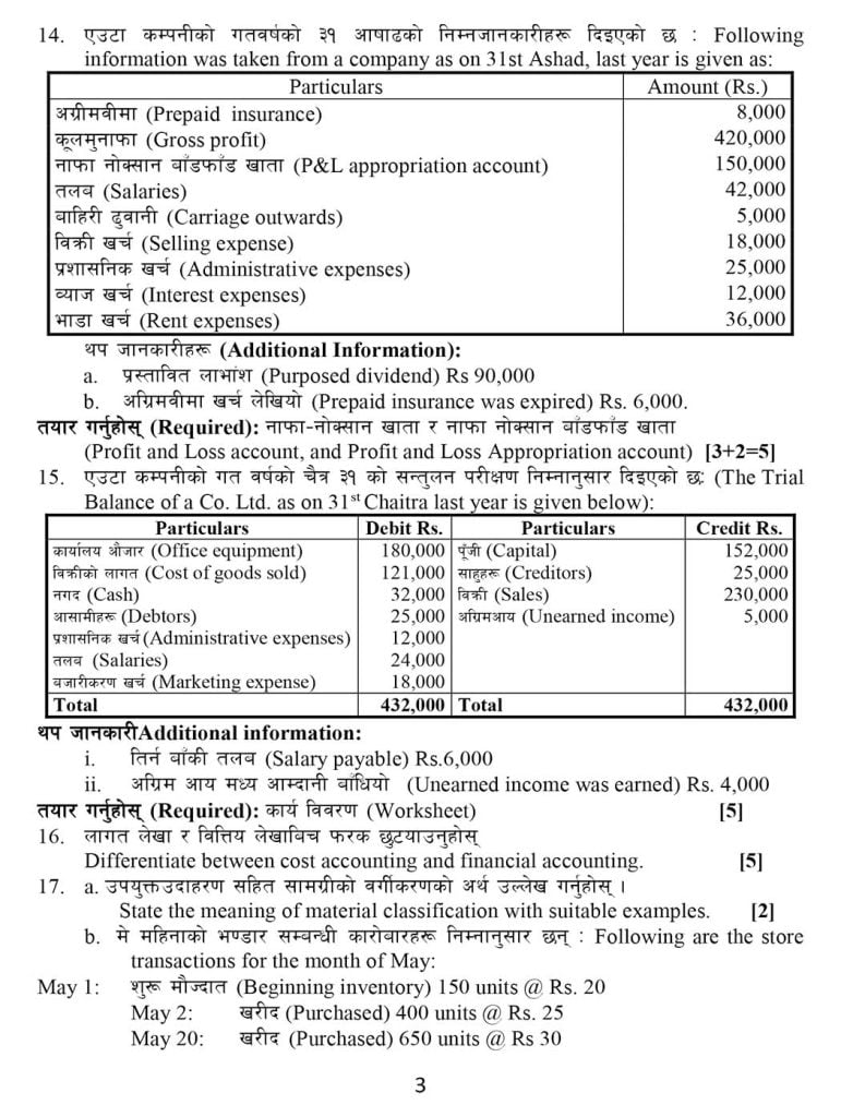 Class 12 Account Model Question 2082 Set A - Page 3